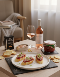 The Luxe Sundowner gift set with tuna ventresca conservas, styled