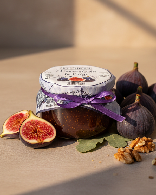 Don Gastronom fig spread jar on rustic wooden board