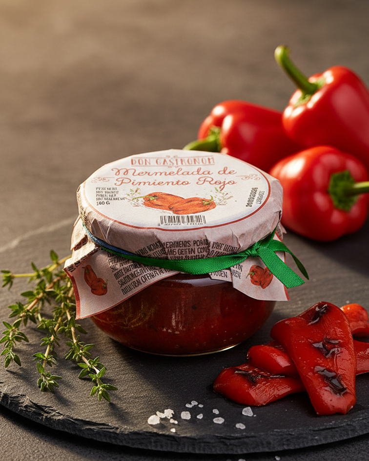 Don Gastronom red pepper artisan spread jar, warm styling