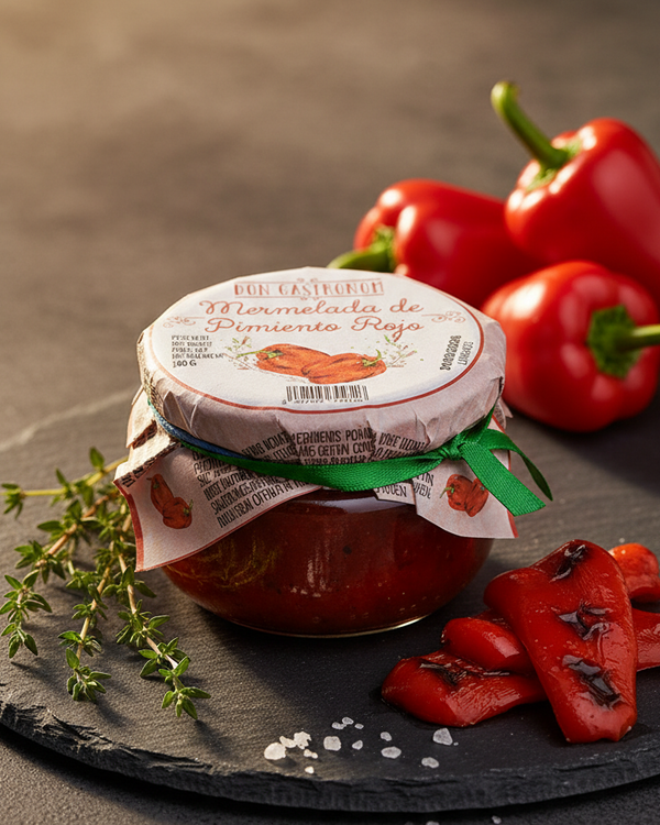 Don Gastronom red pepper artisan spread jar, warm styling