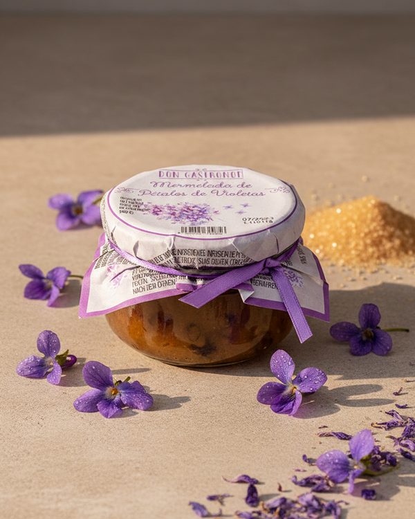 Don Gastronom violet petal artisan spread, jar with flowers