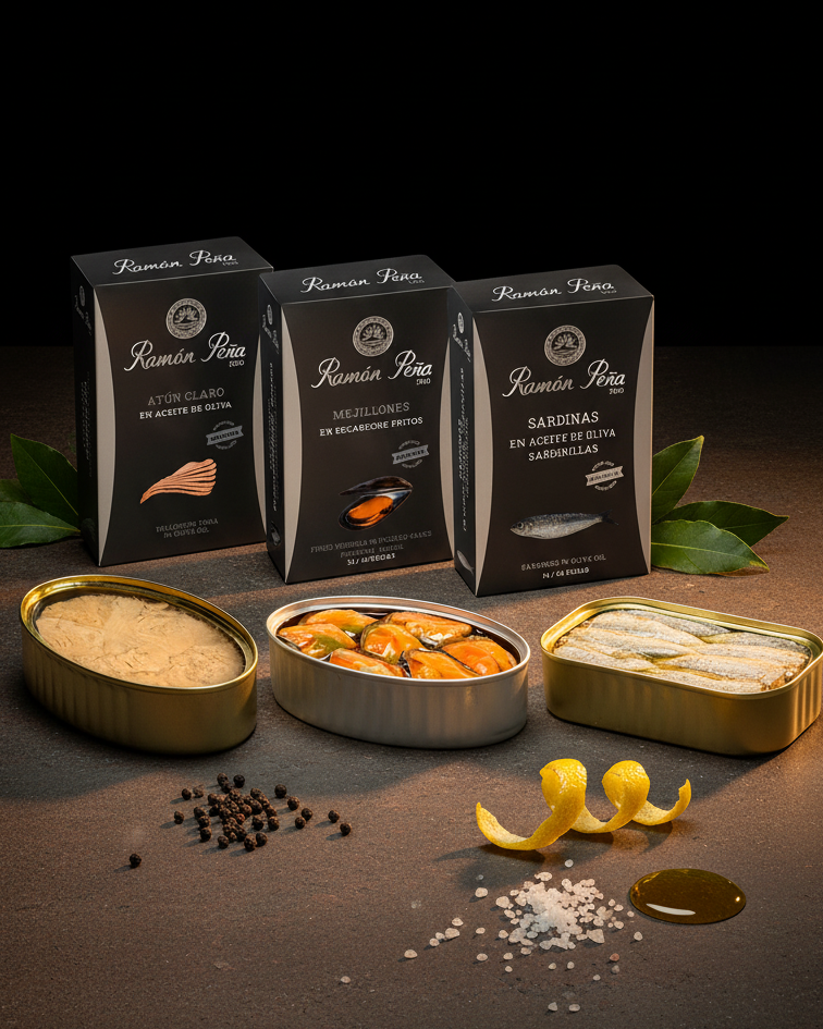 Portside Essentials conservas bundle, four tins flat lay