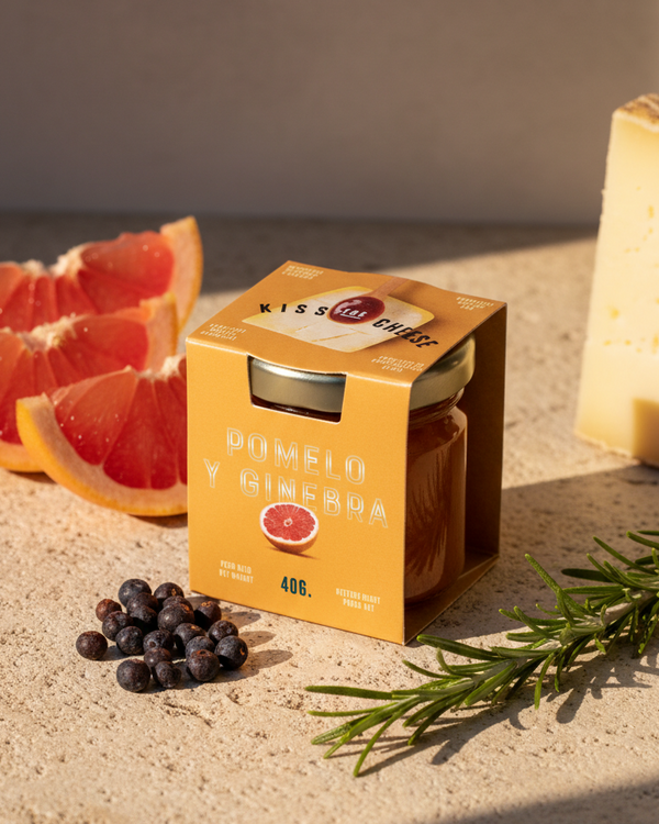 Kiss the Cheese grapefruit gin mini jam jar on slate board