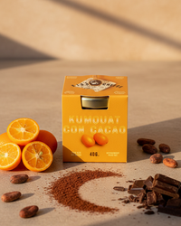 Kiss the Cheese kumquat cocoa mini jam jar, dark styling