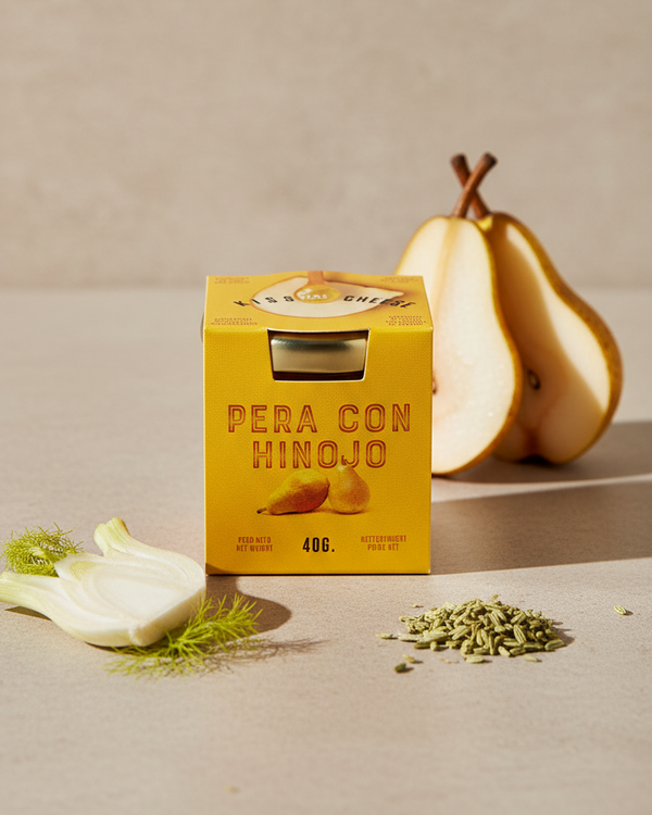 Kiss the Cheese pear and fennel seed jam, mini jar on linen
