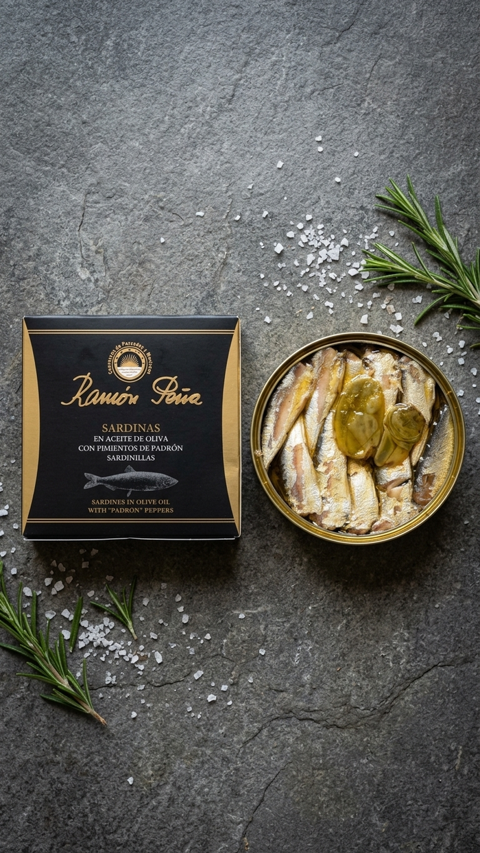 Ramón Peña (Gold Line): Sardines (20+ pcs) with Padrón Peppers